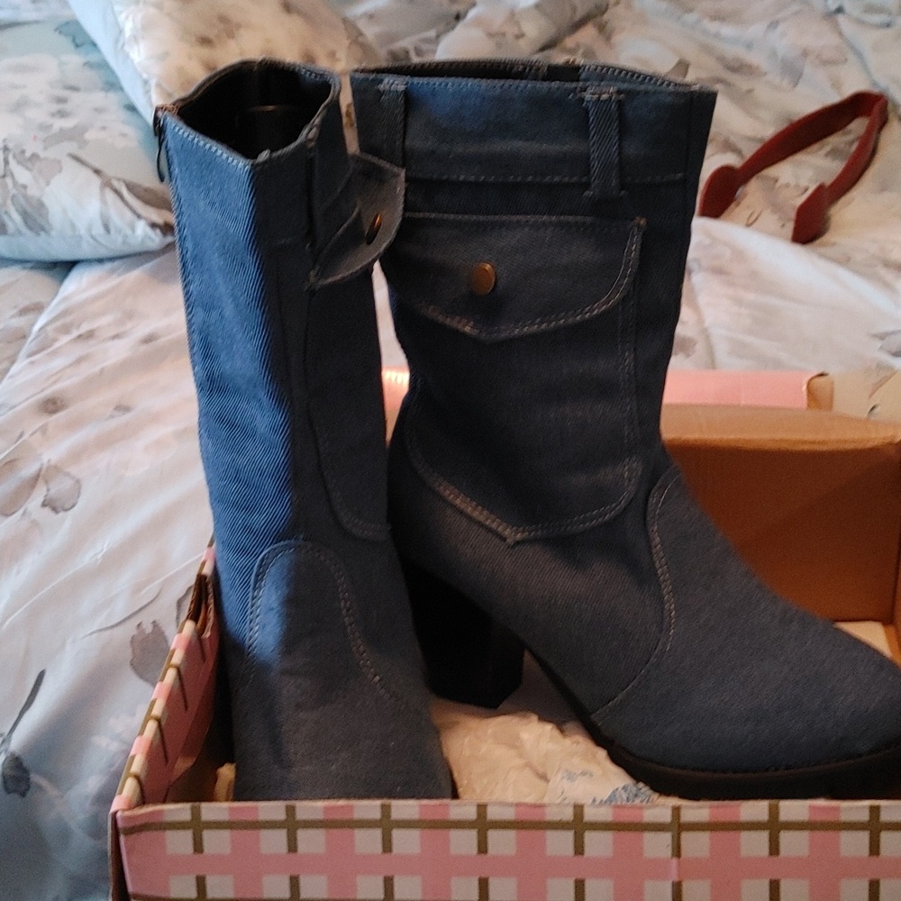 Denim boots